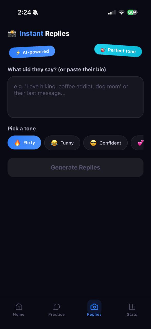 Instant Replies screen
